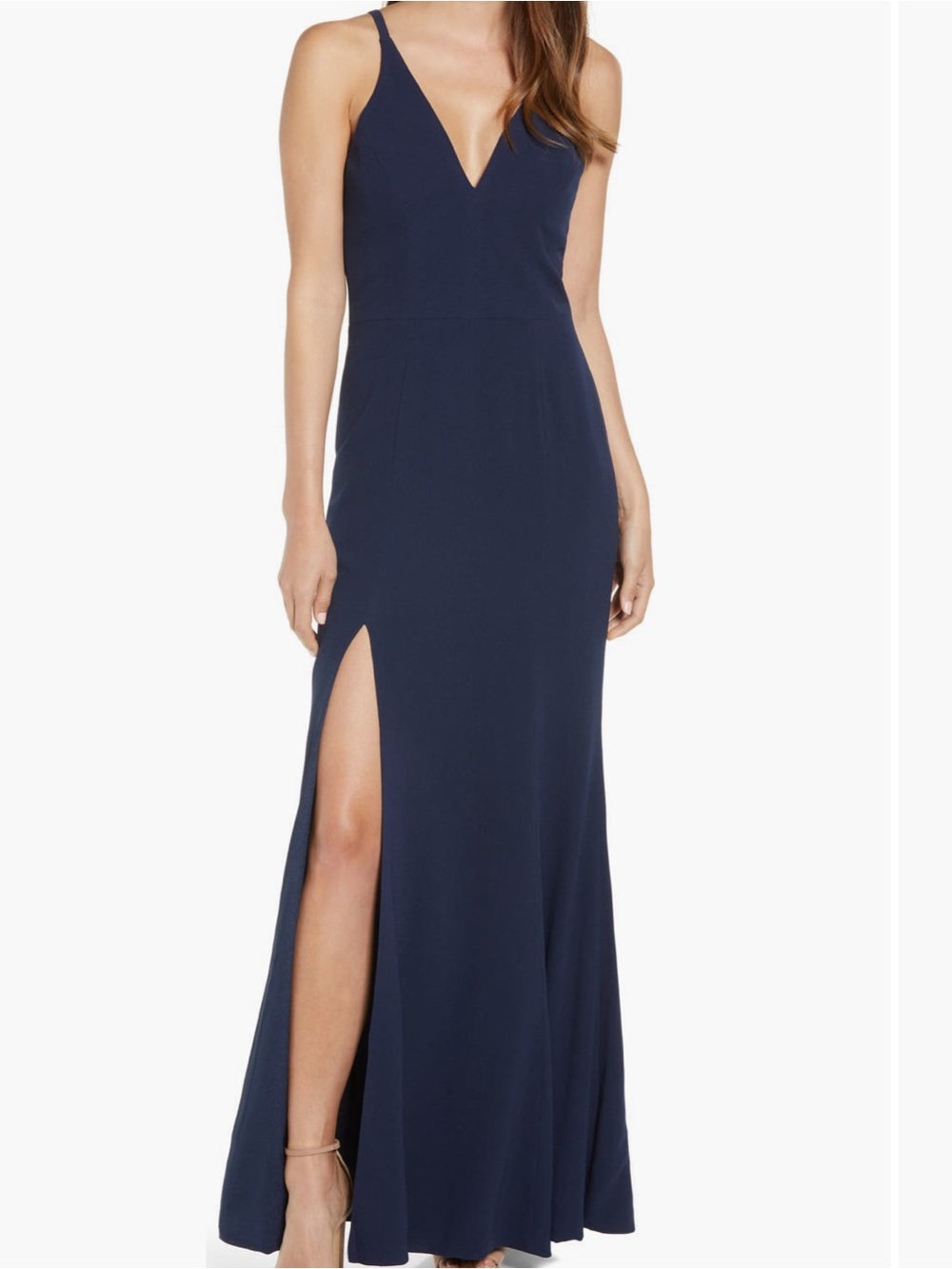 Dress the Population Iris Slit Crepe Gown Midnight Navy Blue Size XL NWT!